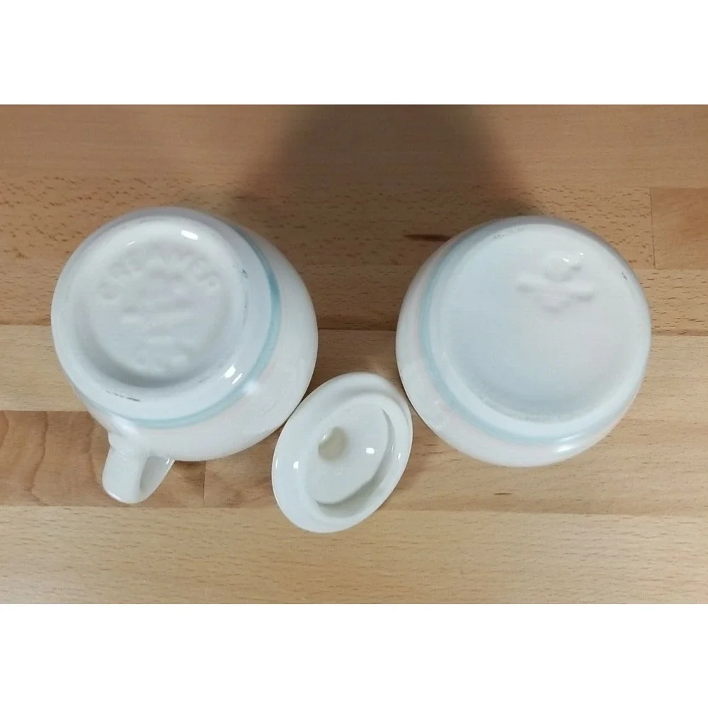 Pfaltzgraff Creamer & lidded Sugar 024 Sunrise pattern Blue and Rose Stripe